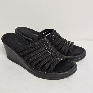 Skechers Women’s US 8 Black Wedge Slide Sandals Rhinestone Comfort